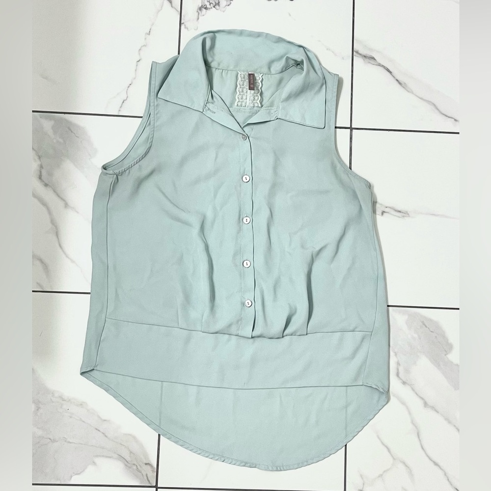 Mint Sleeveless Collared Summer Blouse